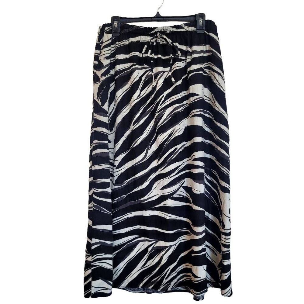 H&M Women's Black & White Zebra Print Viscose/Linen Drawstring Skirt w Pockets N